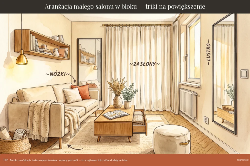 aranżacja małego salonu w bloku