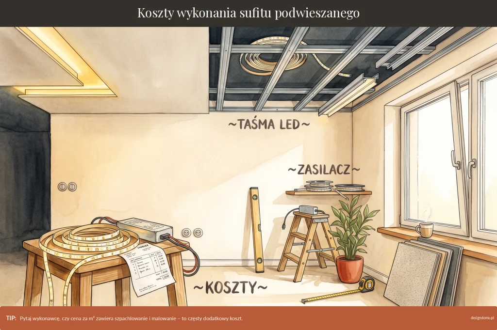 koszty wykonania sufitu podwieszanego