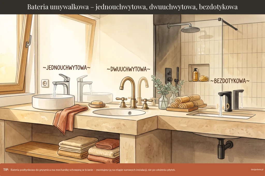 bateria umywalkowa - jednouchwytowa, dwuuchwytowa, bezdotykowa