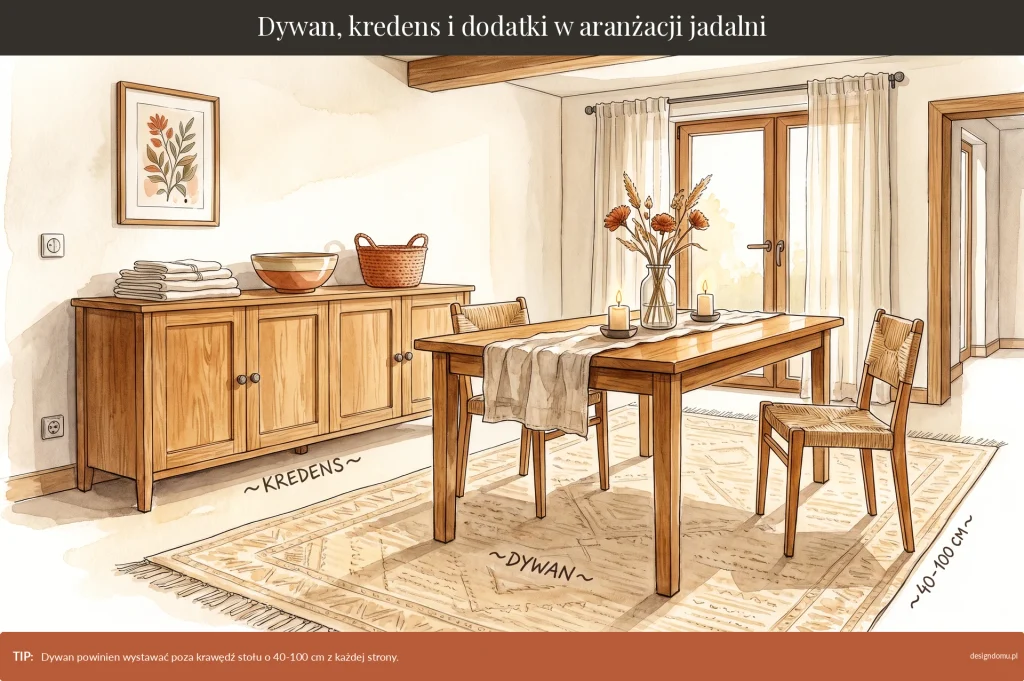 aranżacja jadalni - dywan, kredens i dodatki