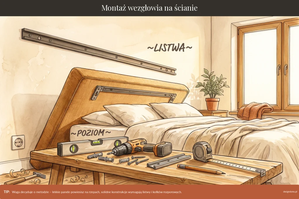 montaż wezgłowia na ścianie