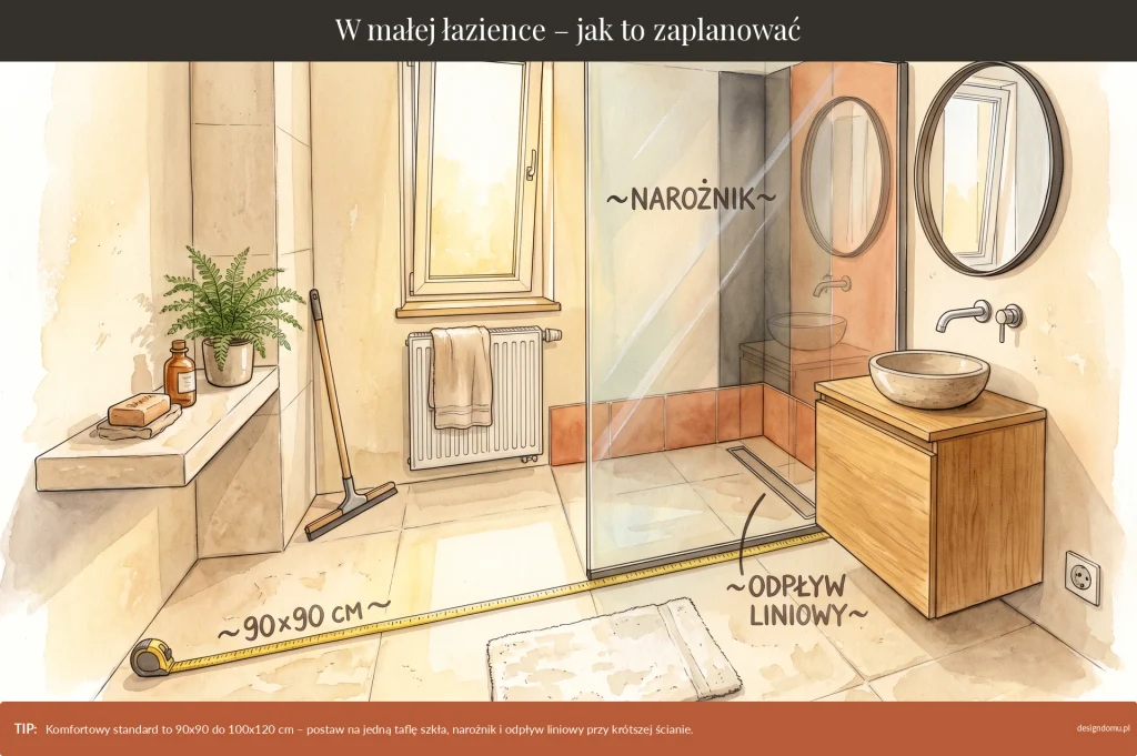 prysznic walk-in w małej łazience