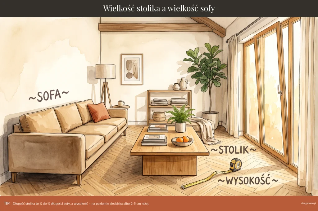 wielkość stolika kawowego a wielkość sofy