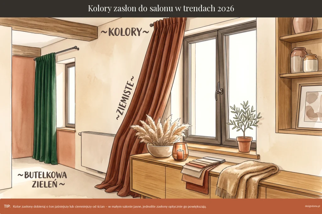 kolory zasłon do salonu trendy 2026